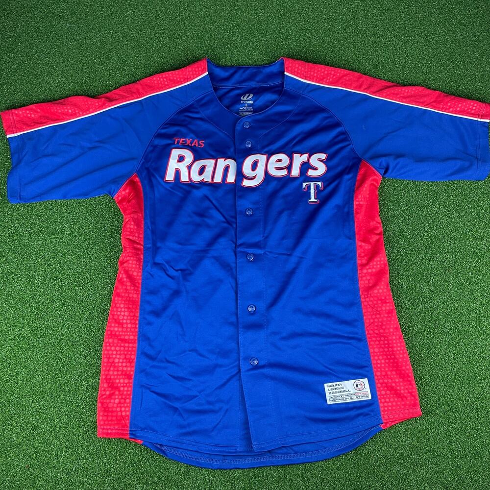 Y2K Texas Rangers MLB Baseball Dynasty Short Sleeve Button Front Jersey Sz L
